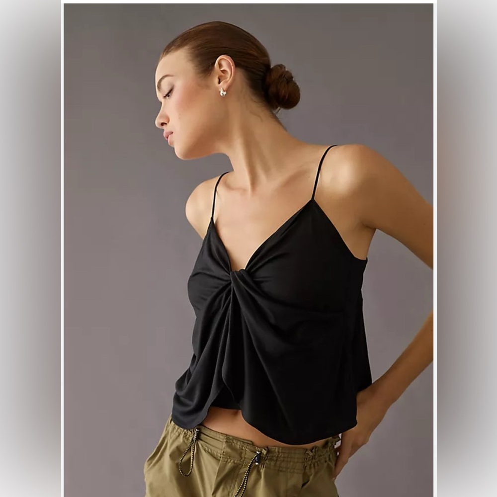 Anthropologie Black Twist-Front Spaghetti Strap Cami